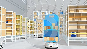Autonomous Mobile Robots delivering shelves in distribution center