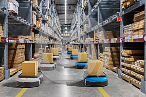 Autonomous robot delivery in warehouses with 5g wireless connection, Smart industry 4.0 concept