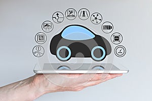 Autonomous self-driving driverless car connected to mobile device