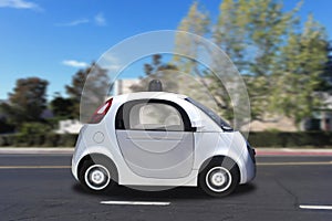 Autonomous self-driving driverless vehicle driving on the road