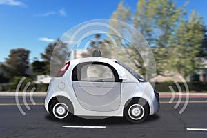 Autonomous self-driving driverless vehicle with radar driving on the road