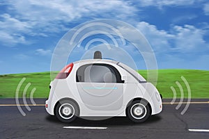 Autonomous self-driving driverless vehicle with radar driving on the road