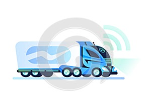 Autonomous self-driving truck on white background. Remote control vehicle. Unmanned truck, future futuristic car concept