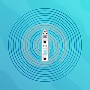 Autonomous ship with radar top view. Self driving boat concept.