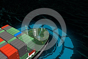 Autonomous shipping vessel controlled remotely by artificial intelligence managed by sensors on the freight