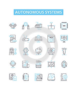 Autonomous systems vector line icons set. Autonomous, Systems, Robotics, AI, Unmanned, Learning, Intelligent