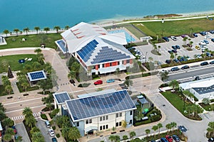 Autonomous town in Florida with photovoltaic rooftops covered with solar panels for producing of clean ecological