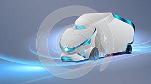 Autonomous truck drive on the road. Unmanned vehicles. Future concept car. VECTOR