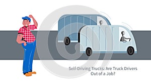 Autonomous truck vs truck driver vector concept