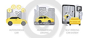 Autonomous vehicle abstract concept vector illustrations.