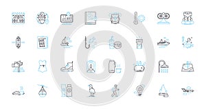 Autonomous vehicles linear icons set. Automation, Self-driving, Robotics, Navigation, AI, Mobility, Safety line vector