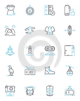 Autonomous vehicles linear icons set. Automation, Self-driving, Robotics, Navigation, AI, Mobility, Safety line vector