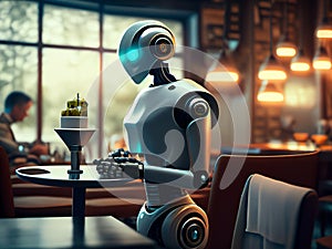 Autonomous waiter robot working in restaurant, concept