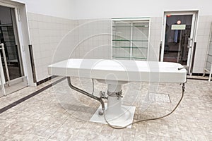 Autopsy tables in morgue