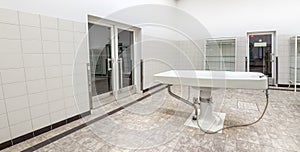Autopsy tables in morgue