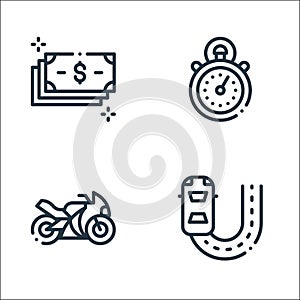 autoracing line icons. linear set. quality vector line set such as fast, motorbike, stopwatch