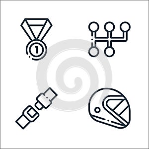 autoracing line icons. linear set. quality vector line set such as helmet, seat belt, gear shift