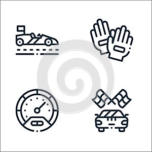 autoracing line icons. linear set. quality vector line set such as racing, speedometer, gloves