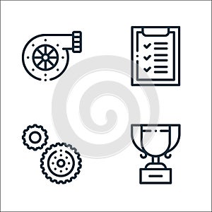 Autoracing line icons. linear set. quality vector line set such as trophy, gear, evaluate