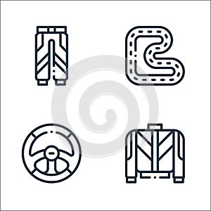 autoracing line icons. linear set. quality vector line set such as uniform, steering wheel, racetrack