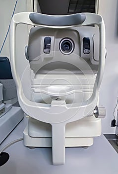 An autorefractor or automated refractor a computer-controlled machine used during an eye examinatio
