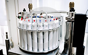 Autosampler of NMR spectrometer loaded with samples for analysis