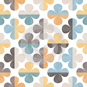 Autumn abstract seamless vector pattern with stylised flowers in retro style.