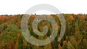 Autumn Aerial Landscape View of the Gauja River Surrounded by Forests Colorful Bright Yellow Orange and Green Trees