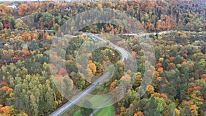 Autumn Aerial Landscape View of the Gauja River Surrounded by Forests Colorful Bright Yellow Orange and Green Trees