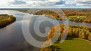 Autumn Aerial Landscapeof Old Koknese Castle Ruins and River Daugava Located in Koknese Latvia.