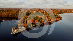 Autumn Aerial Landscapeof Old Koknese Castle Ruins and River Daugava Located in Koknese Latvia.