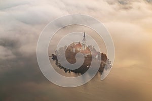 Autumn aerial view of Lake Bled