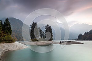 Autumn aerial view of Lake Bled, Slovenia