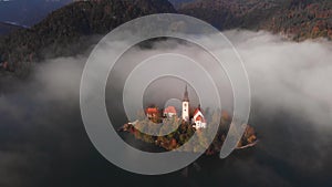 Autumn aerial view of Lake Bled, Slovenia