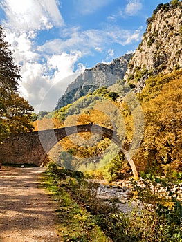 autumn in agios vissarion arched bridge in trikala perfecure greece