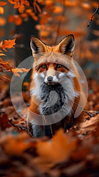 Autumn allure Beautiful red fox in an autumn forest scene