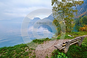 Autumn Alps mountain lake Attersee view, Salzkammergut, Upper Austria