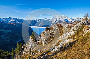 Autumn Alps mountain misty morning view from Jenner Viewing Platform, Schonau am Konigssee, Berchtesgaden national park, Bavaria, photo