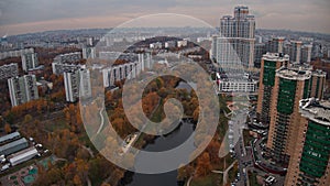 Autumn areas of Moscow with views of the park and lake