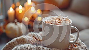 autumn aromas, the aroma of pumpkin spice lattes and cinnamon candles signals the arrival of autumn, creating a cozy photo