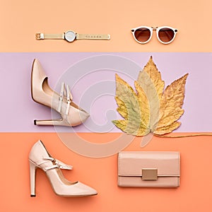 Autumn Arrives. Fashion Lady Minimal. Fall Leaves.