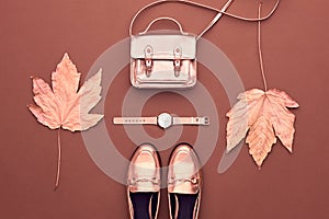 Autumn Arrives. Fashion Lady Minimal. Fall Leaves.