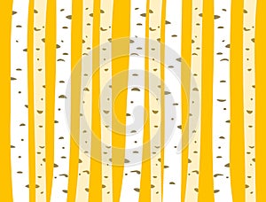 Autumn aspen grove, seamless tileable background pattern. Birch or aspen trees with yellow leaves. Vector illustration