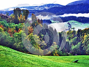 Autumn atmosphere on pastures and hills in the Thur River Valley