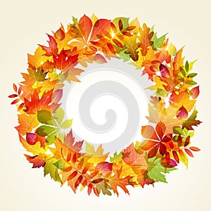 Autumn backgroun. Wreath of leaves