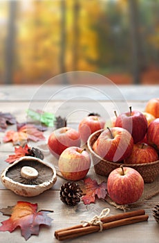 Autumn background apples and leaves