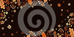 Autumn background. Black background with copy space and autumn leaves. Vector frame, illustration of autumn leaves with orange,
