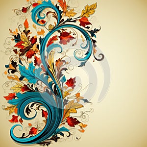 autumn background with colorful leaves and swirls