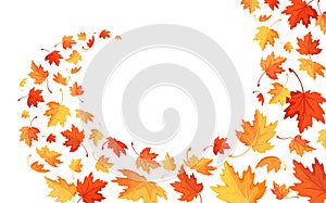 Autumn background with flying and falling maple leaves. Vector illustration