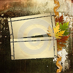 Autumn background with foliage and grunge papers